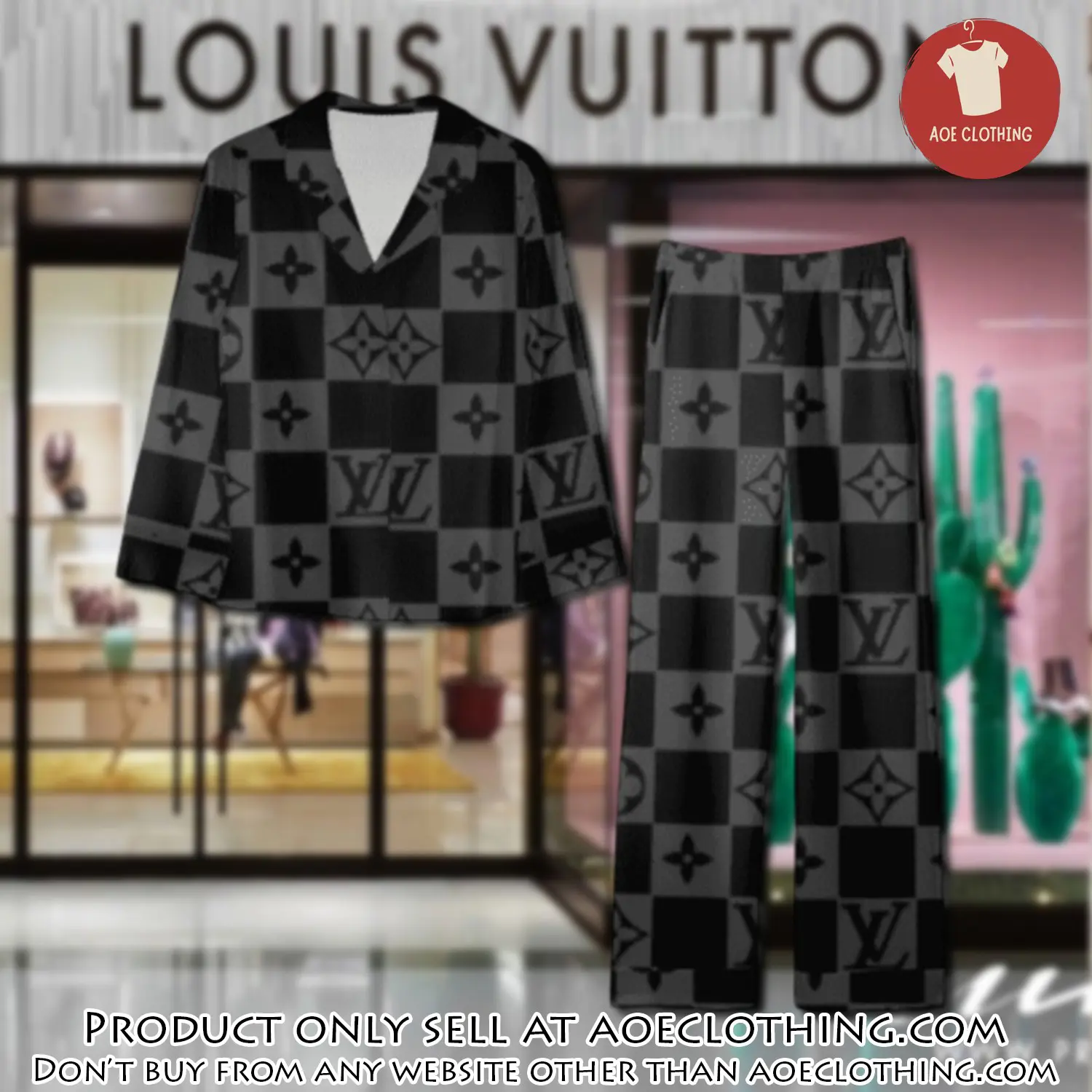 Trending luxury lv satin pajama set pjs1073 aoe2549095